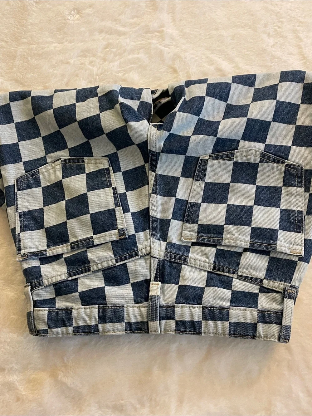 Checkerboard Pattern  kids Jeans - Blue and Cream  SZ 12